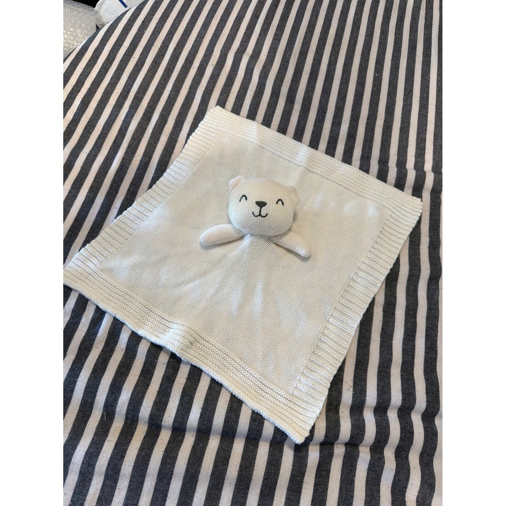 Cream White Knit Teddy Bear Baby Lovey Security Blanket Seed Stitch Snuggler